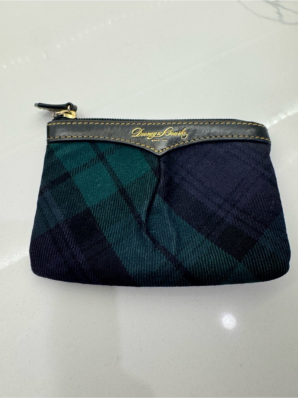 Dooney & Bourke Dark Green and Black Plaid Zip Pouch